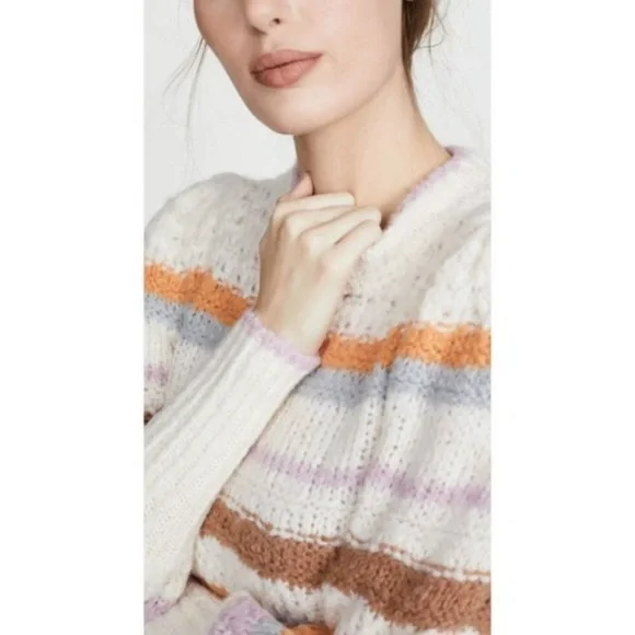 Rebecca Taylor Alpaca Blend Fluffy Striped Pullover Sweater 986 Multi Combo - Picture 6 of 13